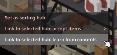 Right-click menu with Link to selected hub: learn from contents highlighted