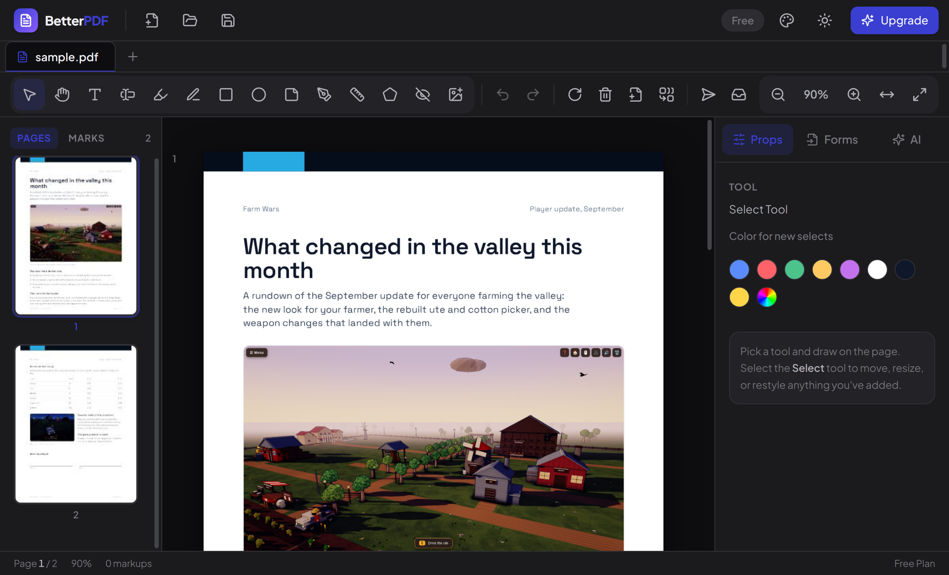 Better PDF in dark mode, editing a Farm Wars player update