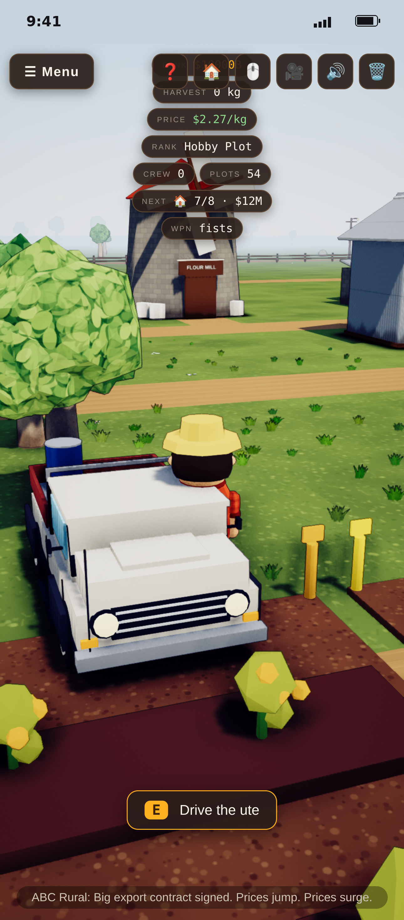 Farm Wars on a phone, portrait, driving the ute past the windmill